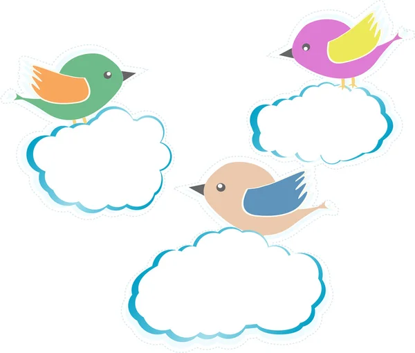 Birds On Clouds isolated on white — Stock Vector