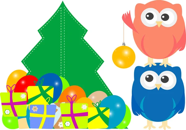 Owl family on Merry Christmas Greeting Card — Stock Vector