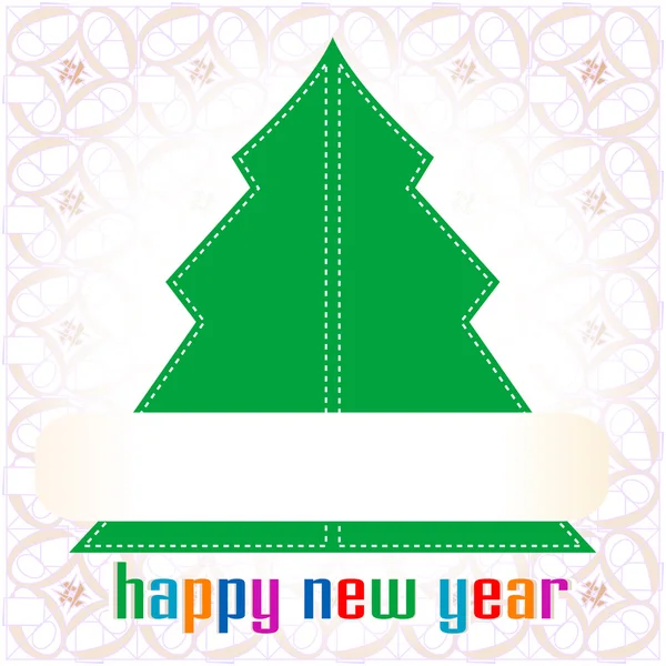 Kleurrijke illustratie met versierde groene kerstboom — Stockvector