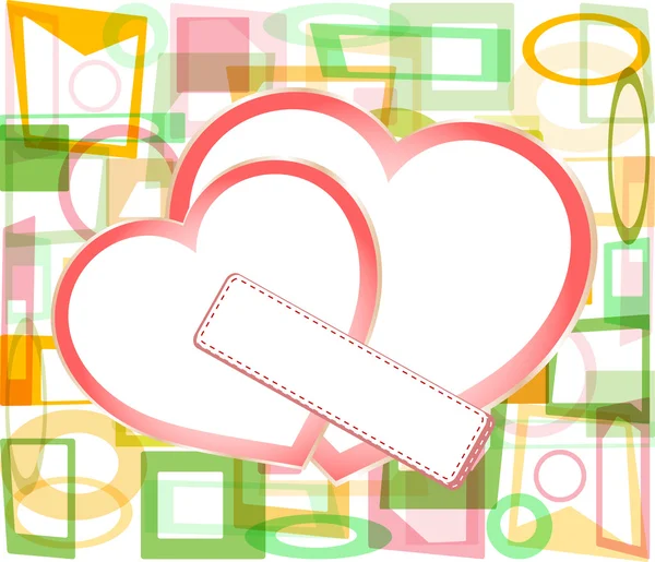 Deux cœurs en papier de Saint-Valentin avec une carte blanche — Image vectorielle