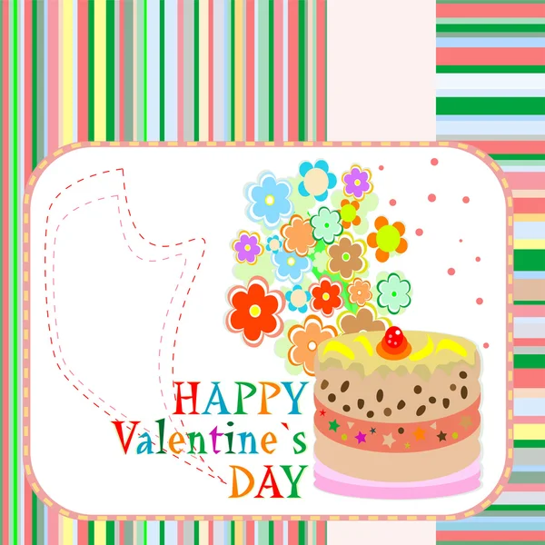 Leckerer Liebes-Cupcake mit Blumen und Valentinstagsgrüßen — Stockvektor