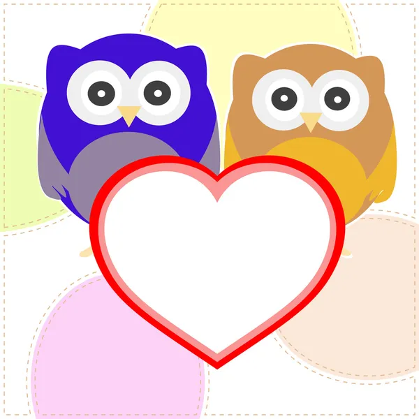 Antecedentes com casal de corujas com namorados amor coração — Vetor de Stock