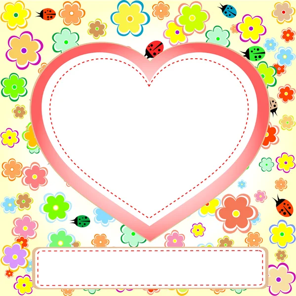 Cute scrap set with flower, heart, ladybug and empty space — Stock Vector