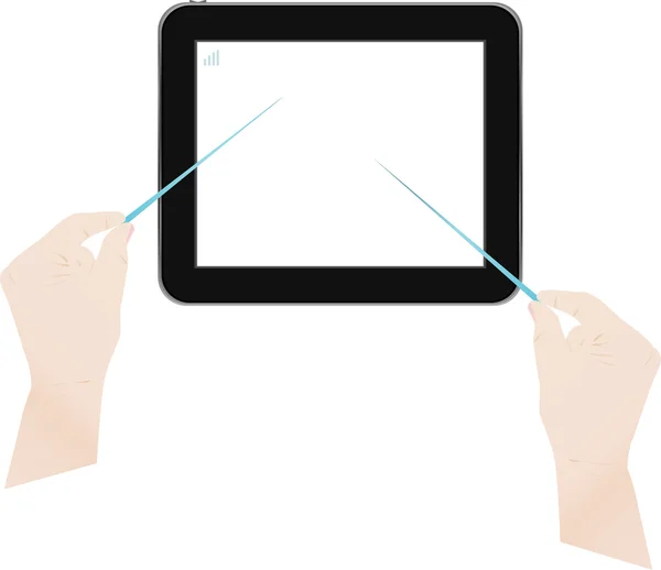 Touch screen tablet computer met mannenhanden — Stockvector
