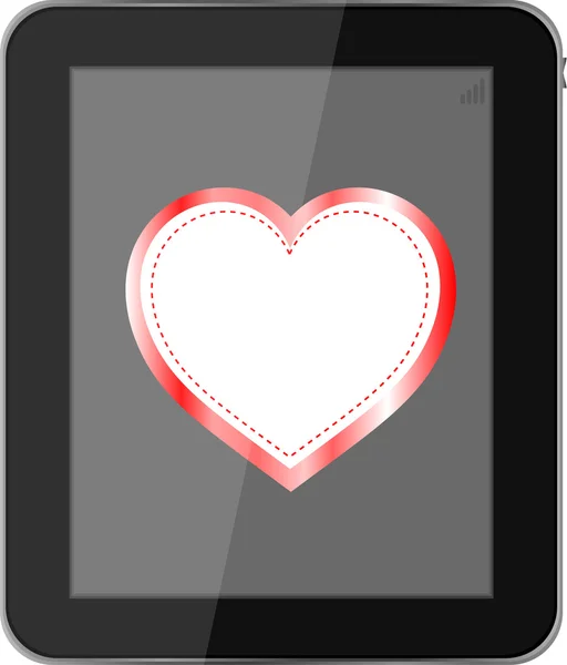Tablet pc op witte achtergrond liefde valentine hart — Stockvector