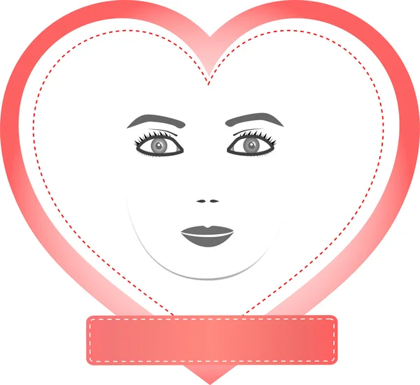 Ženská tvář v srdci s prázdnou růžové kopie prostoru — Stockový vektor