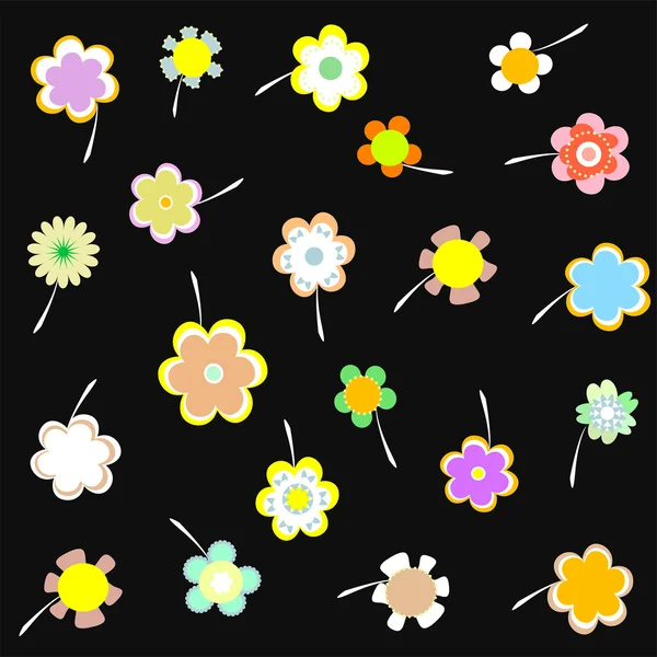 Vektorové dekorativní tapeta s květinami na černém pozadí — Stockový vektor