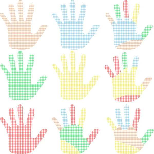 Conjunto de impressões coloridas da mão isoladas no Vetor branco —  Vetores de Stock