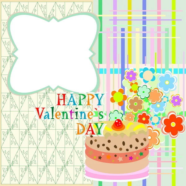 Saint valentine`s cake and flowers. party or valentines occasion — Stock Vector