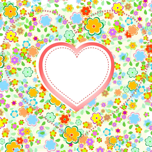 Valentinstag Herz mit Blumenhintergrund, Vektor — Stockvektor