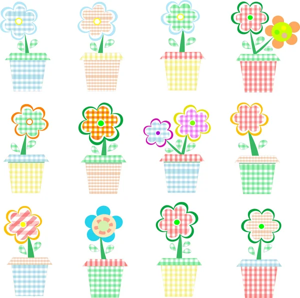 Flores en maceta vector colorido conjunto — Archivo Imágenes Vectoriales