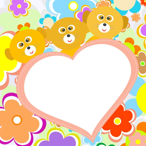 可爱狐猴与花和大红色的心 — 图库矢量图片