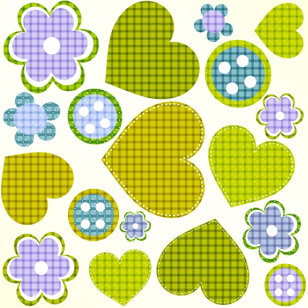 Ensemble d'éléments de conception Scrapbook : cadres, coeur, boutons, fleurs — Image vectorielle