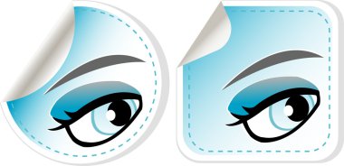 Blue girl eyes sticker set. abstract label vector clipart