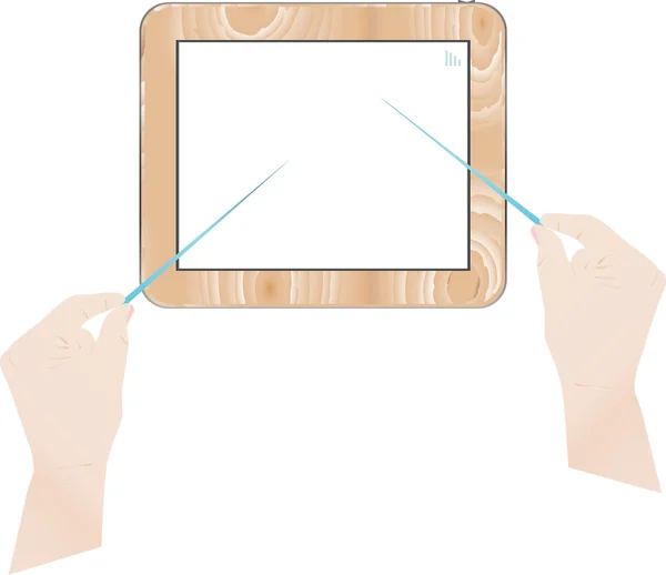 Touch pad pc a virtuální tlačítka na straně ženy — Stockový vektor