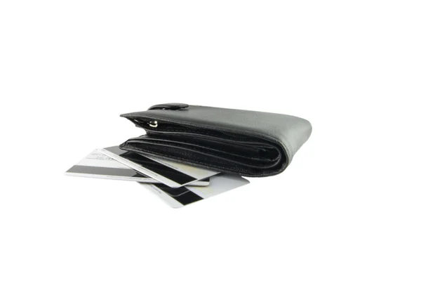 Lederen portefeuille met credit cards geïsoleerd op wit — Stockfoto