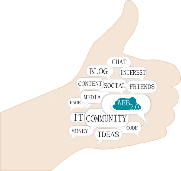Thumb up avec des idées de concept de web social — Image vectorielle