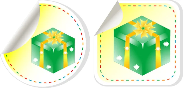 Зеленая праздничная коробка с бантом. набор векторных наклеек — стоковый вектор
