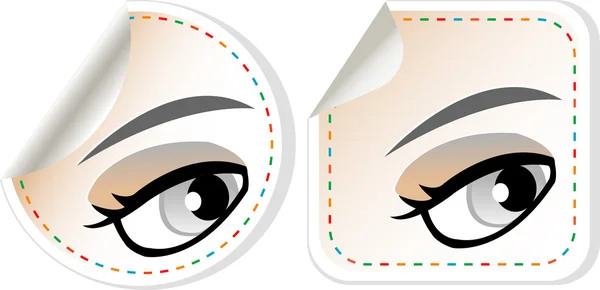 Набор этикетки женщина коричневый глаз с пастельным макияжем цвет — стоковый вектор