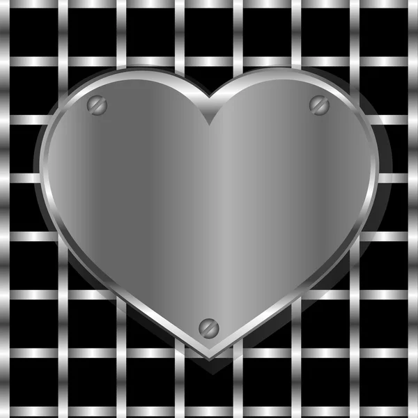 Kartáčovaný kov srdce na perforované kovové pozadí — Stockový vektor
