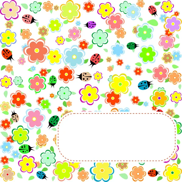 Textura perfecta con flores y mariquitas. patrón floral — Vector de stock