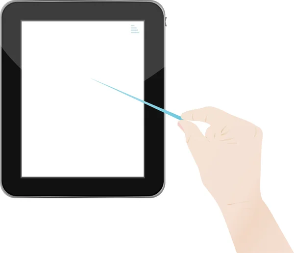Hænder holder og punkt på digital tablet – Stock-vektor