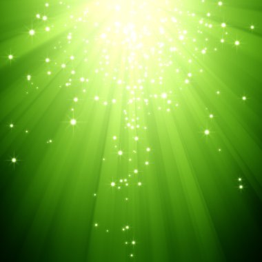 Glitter stars descending on green light burst clipart