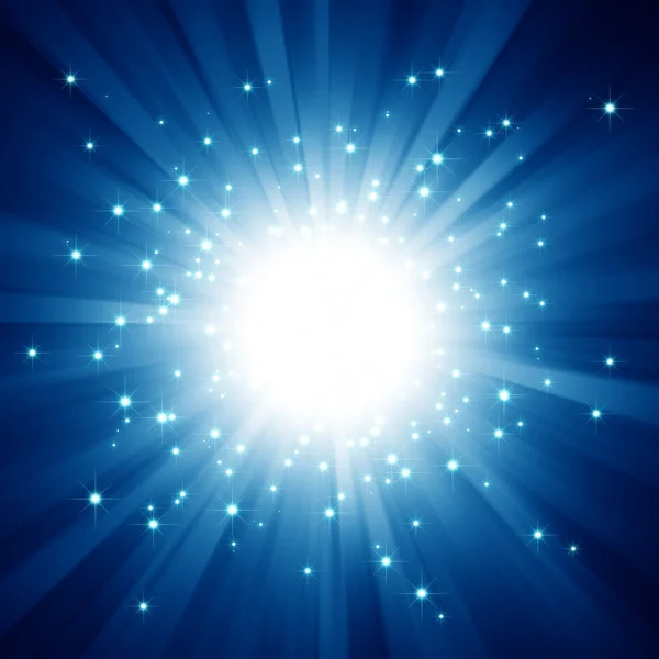 Parlayan yıldız patlaması mavi arka plan — Stok fotoğraf