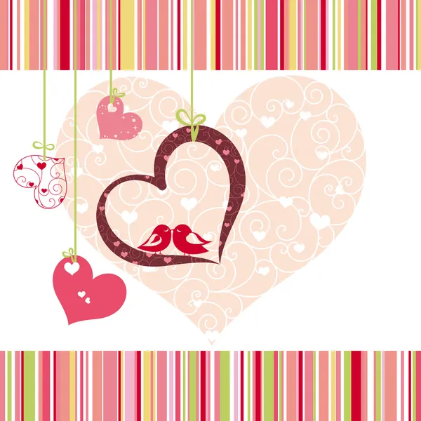 Lovebirds colorato disegno della carta di forma di cuore — Vettoriale Stock