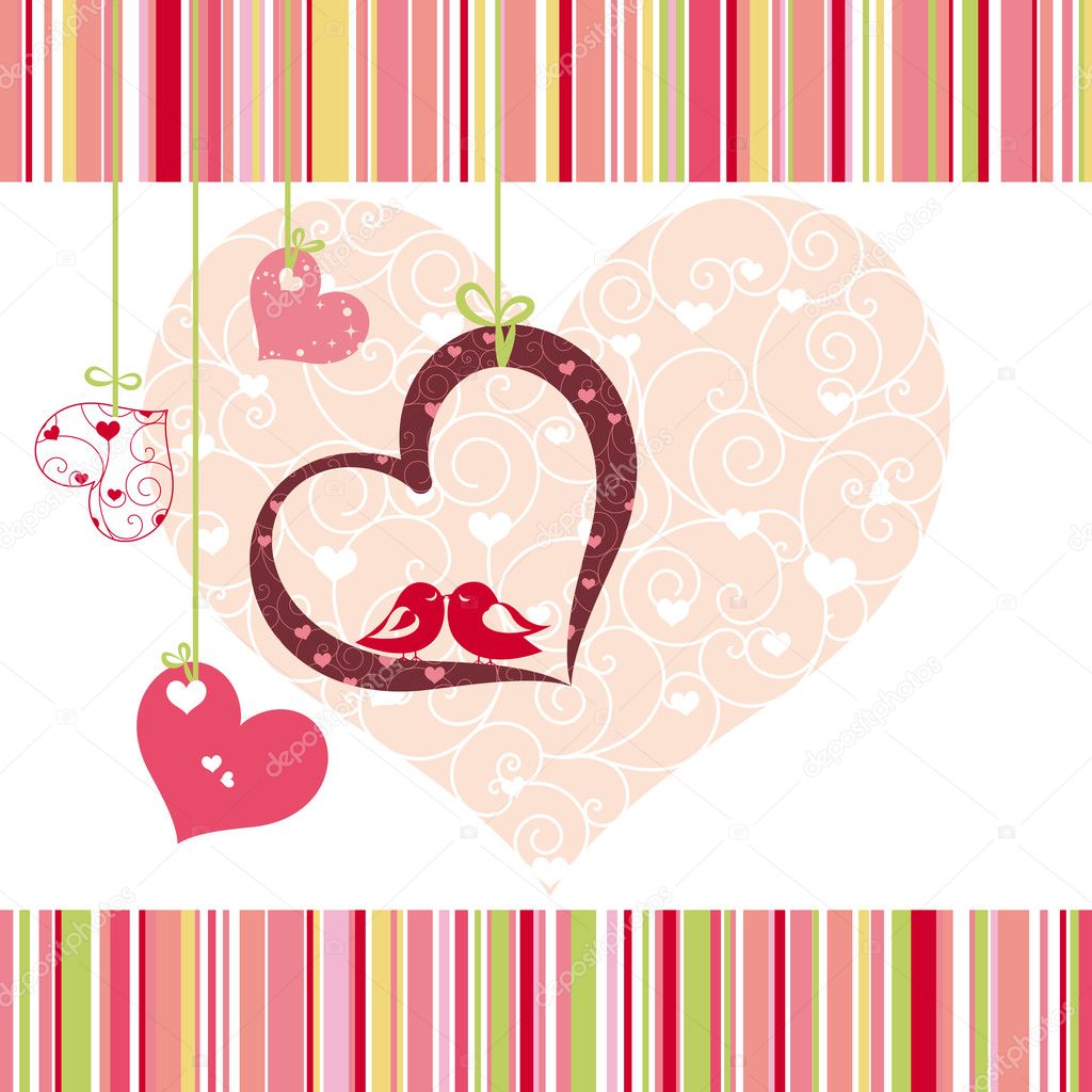 Lovebirds colorful heart shape card design