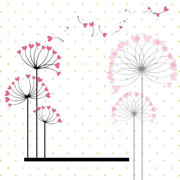 水玉バック グラウンド上の抽象的な愛の花 — ストックベクタ