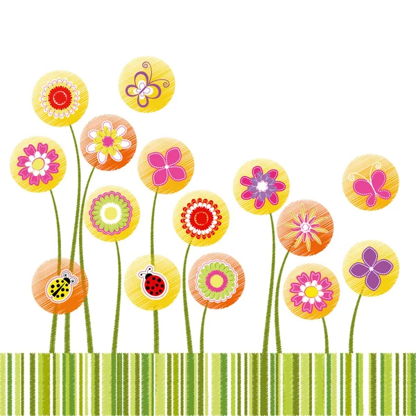 抽象的な春カラフルな花グリーティング カード — ストックベクタ