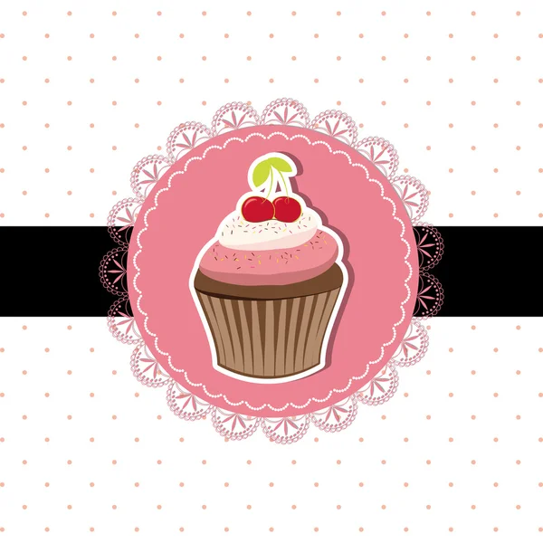 Cherry cupcake invitation card — Stock Vector