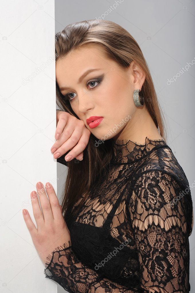 Beautiful girl in transparent dress — Stock Photo © fotoluxstudio