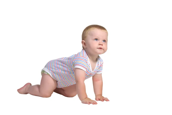 Малыш ползает на четвереньках и смотрит вверх — стоковое фото