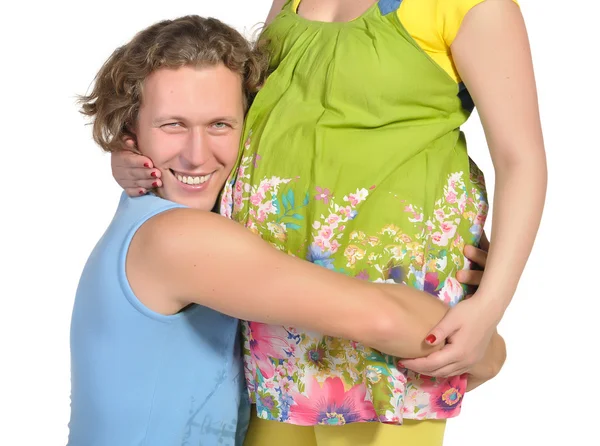 Man omhelst zwangere buik 1 — Stockfoto