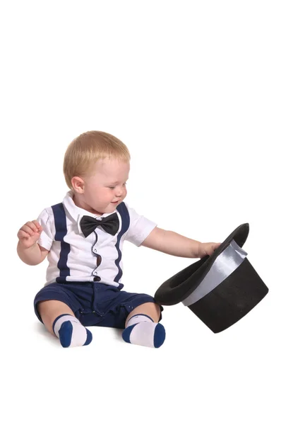 宝宝男孩绅士与缸的帽子 — 图库照片