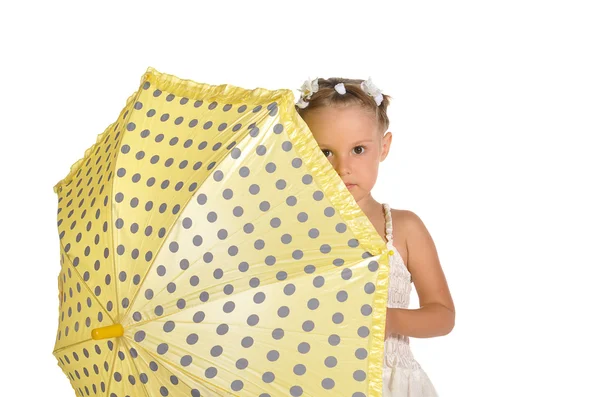Szép kis hölgy elszigetelt fehér background 1 esernyő — Stock Fotó