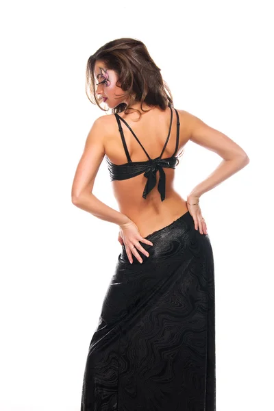 Tanzende Brünette mit sexy Rücken und Visage — Stockfoto