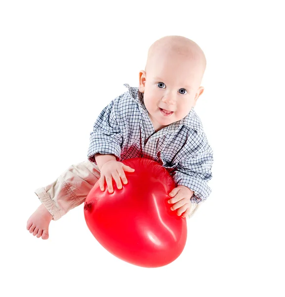 St. valentine's day baby boy with heart shaped balloon — Stock Photo, Image