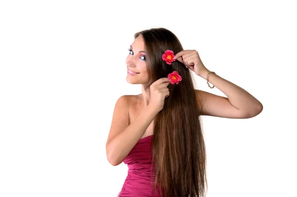 Schöne Mädchen professionell rosa Make-up — Stockfoto