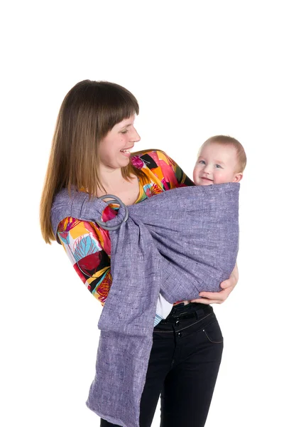 Genç anne ile bebek askı — Stok fotoğraf