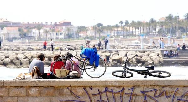 Halklar, köpek ve bisikletler — Stok fotoğraf