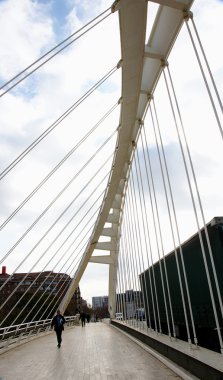 Step pedestrians in Calatrava bridge clipart