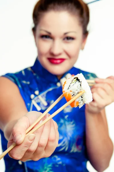 stock image Girl eating sushi