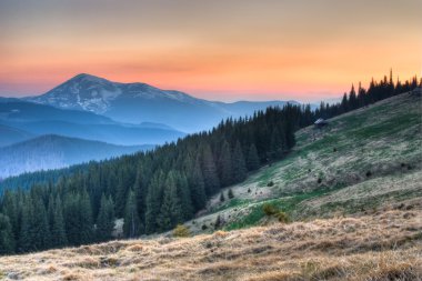 Old house in the high mountains of Ukrainian clipart