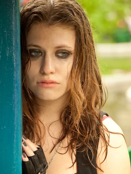 Portrait of a sad girl wet — Stock Photo, Image