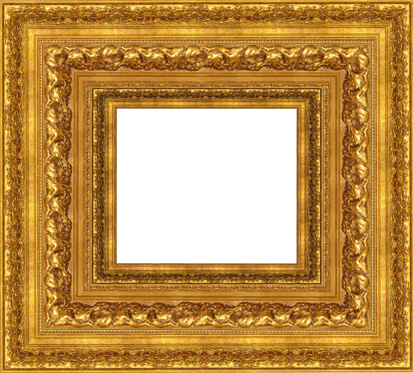 Gold a picture frame on a white