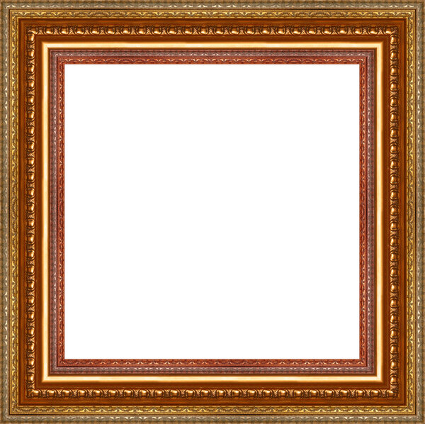 A picture gold frame on a white