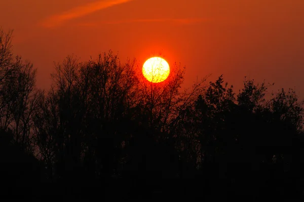 O sol vindouro no horizonte — Fotografia de Stock